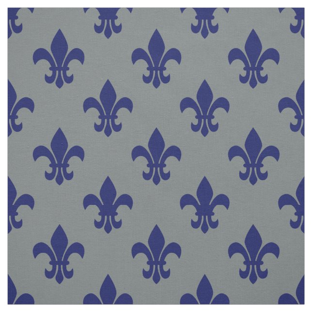Charcoal Grey, Navy Blue Fleur De Lis Pattern Sz6 Fabric (Swatch)