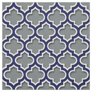 Charcoal Grey Navy White Moroccan Quatrefoil #5DS Fabric