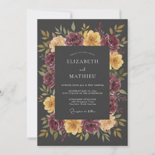 Charcoal Grey Ornate Autumn Wedding Invitation