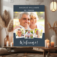 Charcoal grey photo collage birthday party welcome