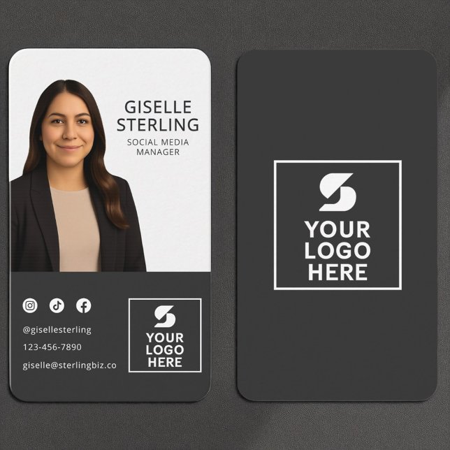 Charcoal Grey Photo Logo Portrait Modern  Business Card (Creator Uploaded)