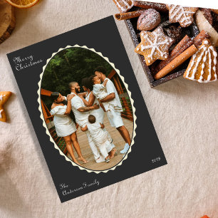 Charcoal Grey Photo Scalloped Christmas Photo Holiday Card
