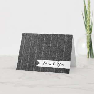Charcoal Grey Pinstripe Tweed Slate Black Fabric Holiday Card