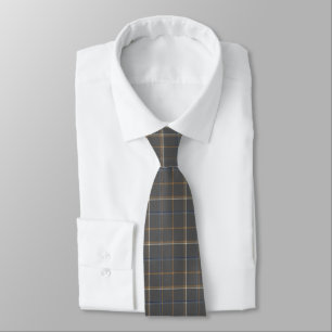 Charcoal Grey Plaid Necktie with Gold
