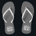 Charcoal Grey Preppy Script Monogram Jandals<br><div class="desc">PLEASE CONTACT ME BEFORE ORDERING WITH YOUR MONOGRAM INITIALS IN THIS ORDER: FIRST, LAST, MIDDLE. I will customise your monogram and email you the link to order. Please wait to purchase until after I have sent you the link with your customised design. Cute preppy flip flip sandals personalised with a...</div>