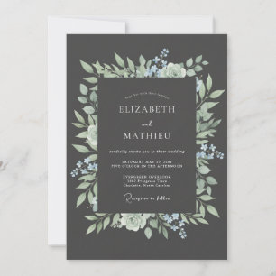 Charcoal Grey Pristine Botanical Wedding Invitation