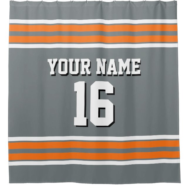 Charcoal Grey Pumpkin Orange Stripes Sports Jersey Shower Curtain (Front)
