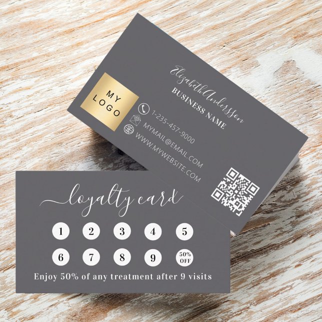 Charcoal grey qr code business logo loyalty card (Creator Uploaded)