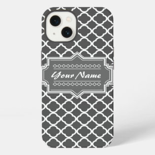 Charcoal Grey Quatrefoil Custom Personalised Name iPhone 13 Case