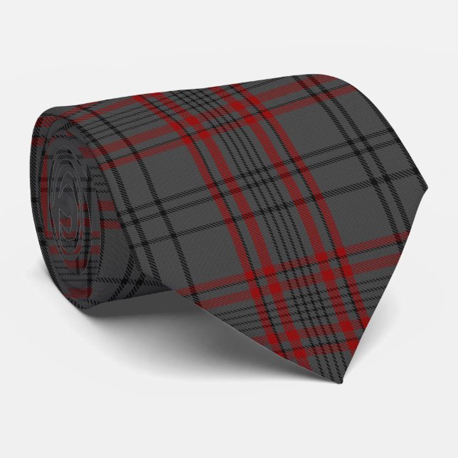 Charcoal Grey Red Black Plaid Tartan Flannel Tie (Rolled)