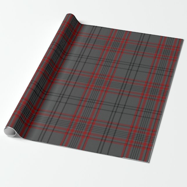 Charcoal Grey Red Black Tartan Plaid Wrapping Paper (Unrolled)