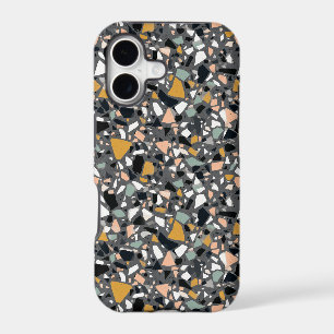 Charcoal Grey Sage Green and Gold Terrazzo