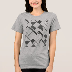 Charcoal Grey Shapes Crisscross Abstract Art Print Tri-Blend Shirt