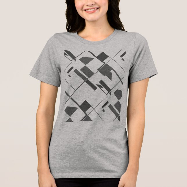 Charcoal Grey Shapes Crisscross Abstract Art Print Tri-Blend Shirt (Front)