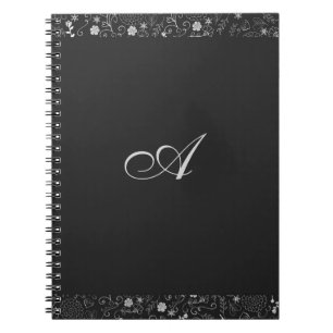 Charcoal Grey & Silver Elegant Rustic Floral Foil Spiral Notebook