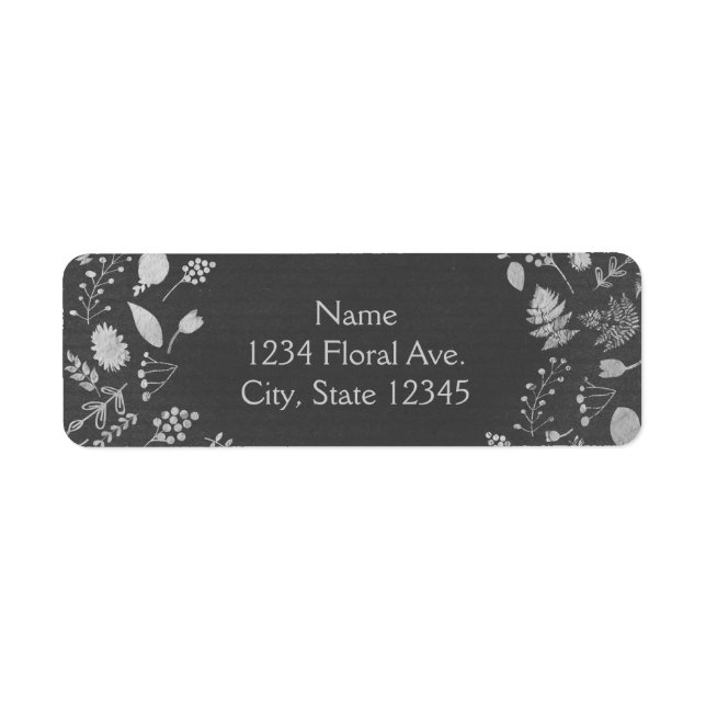 Charcoal Grey Silver Floral Wedding Address Labels (Front)