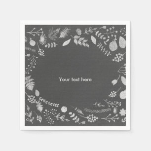 Charcoal Grey & Silver Floral Wedding Napkins