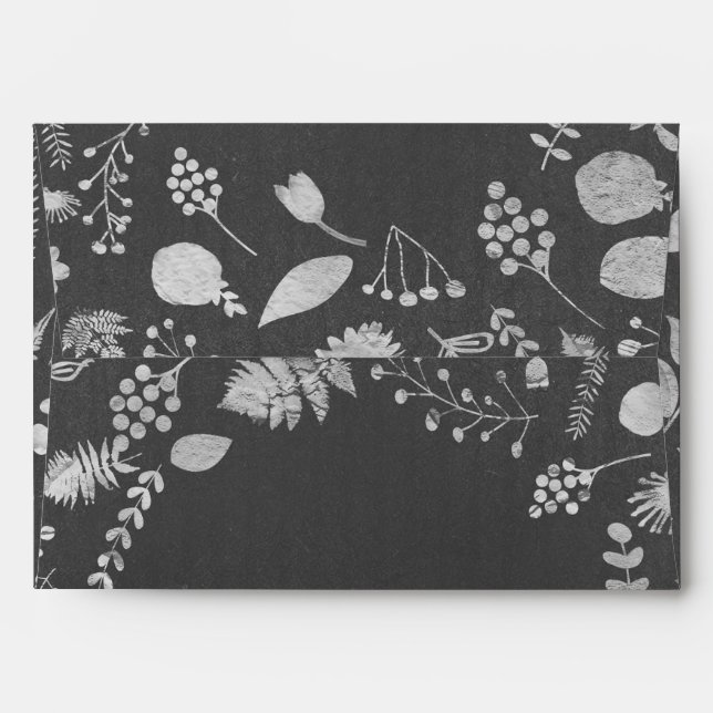 Charcoal Grey & Silvr Floral Wedding Envelopes (Back (Top Flap))