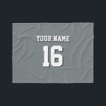 Charcoal Grey Sports Jersey Team Jersey Fleece Blanket<br><div class="desc">Charcoal Grey Team Jersey / Sports Jersey / Football Jersey Customise this with your own name or team name and a number. You can change the size, colour and placement of the text if you need to make changes, remove the text shadow, add text and / or images of your...</div>