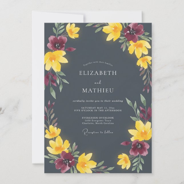 Charcoal Grey Striking Fall Wedding Invitation (Front)