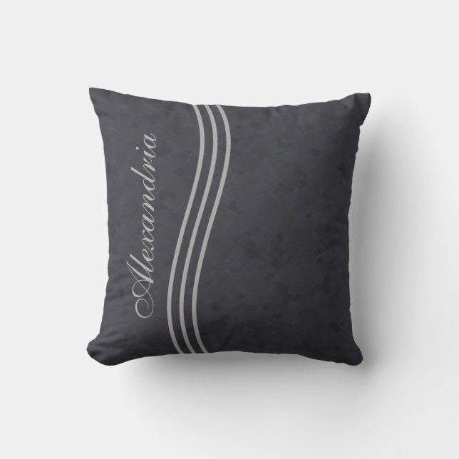 Charcoal Grey Striped Monogram Cushion (Front)