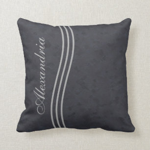 Charcoal Grey Striped Monogram Cushion