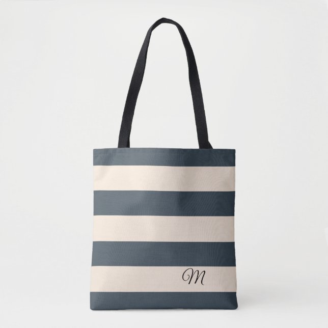Charcoal Grey Stripes Tote Bag (Front)