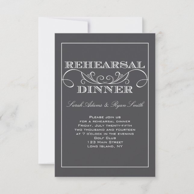 Charcoal Grey Swirl Rehearsal Dinner Invitation (Front)