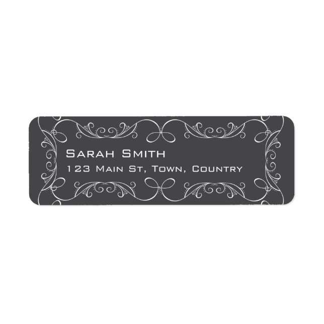 Charcoal Grey Swirl Wedding Address Labels (Front)