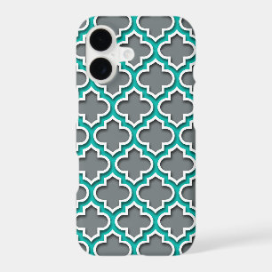 Charcoal Grey Teal White Moroccan Quatrefoil #5DS