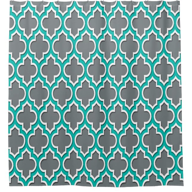 Charcoal Grey Teal White XL Moroccan #4DS Shower Curtain (Front)