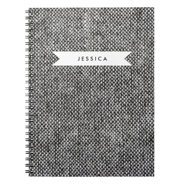 Charcoal Grey Tweed Fabric Texture Pattern Spiral Notebook (Front)