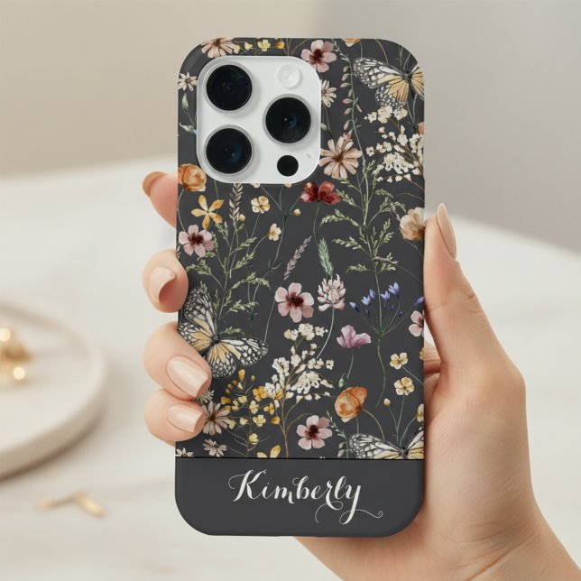 Charcoal Grey Watercolor Wildflowers Pattern Name  iPhone Case (Creator Uploaded)