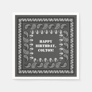 Charcoal Grey Western Bandanna Print Birthday Part Napkin