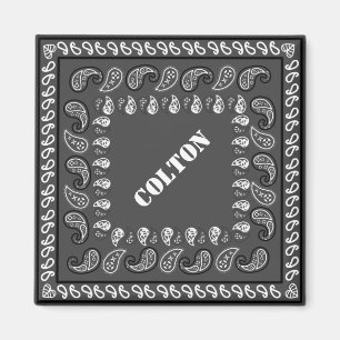 Charcoal Grey Western Paisley Bandanna Personalise Magnet