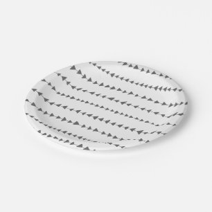 Charcoal Grey White Aztec Arrows Pattern Paper Plate