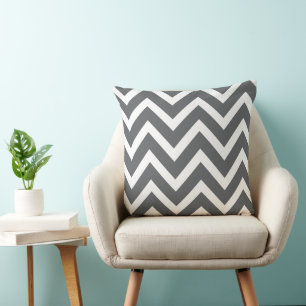 Charcoal Grey White Chevron Zigzag Stripes Pillow