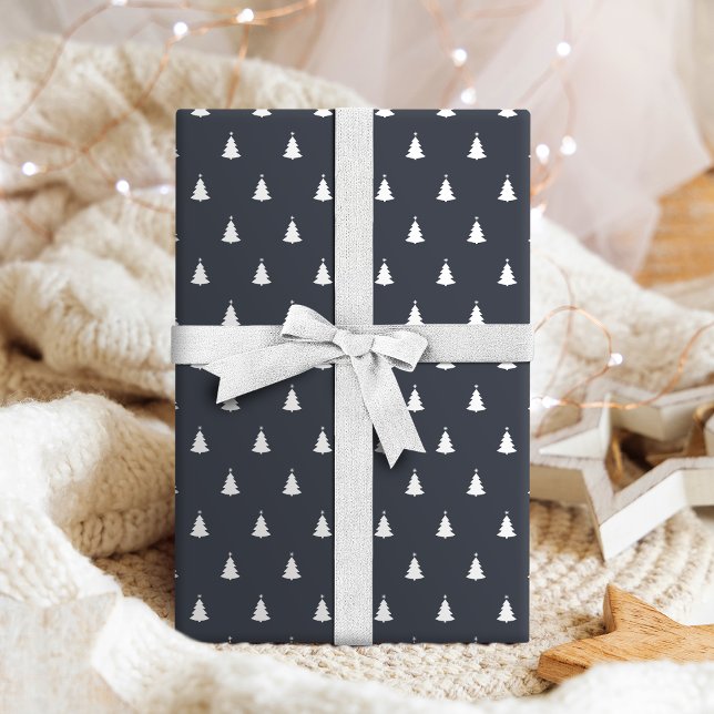 Charcoal Grey White Christmas Tree Holiday Wrapping Paper (Charcoal Gray White Christmas Tree Holiday Wrapping Paper)