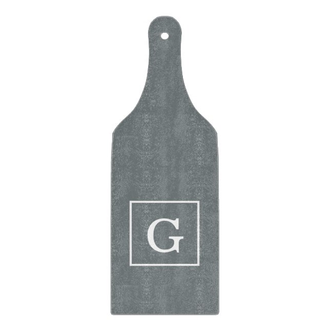 Charcoal Grey White Framed Initial Monogram Cutting Board (Front)