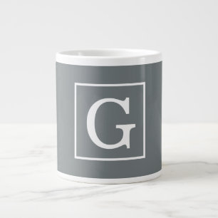 Charcoal Grey White Framed Initial Monogram Large Coffee Mug