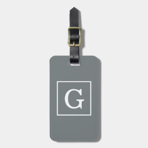 Charcoal Grey White Framed Initial Monogram Luggage Tag