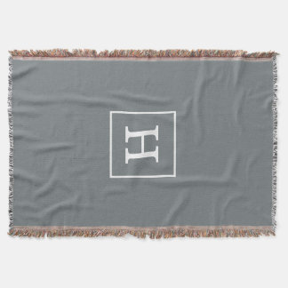 Charcoal Grey White Framed Initial Monogram Throw Blanket