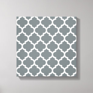 Charcoal Grey White Moroccan Quatrefoil Pattern #5 Canvas Print