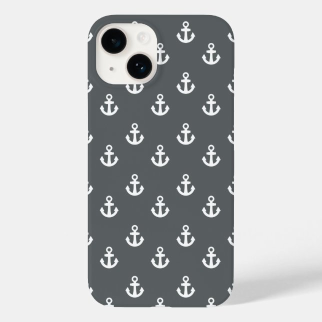 Charcoal Grey White Ships Anchors Pattern Case-Mate iPhone Case (Back)