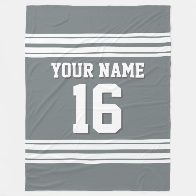 Charcoal Grey White Sports Jersey Fleece Blanket (Front)