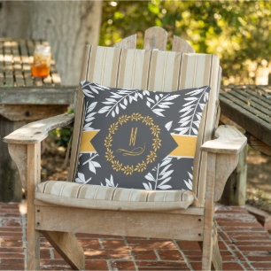 Charcoal Grey with Golden Accents and Monogram Cushion
