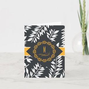 Charcoal Grey with Golden Accents and Monogram Note Card