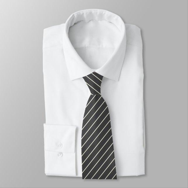 Charcoal Grey with Ivory White Pinstripes Tie (Tied)