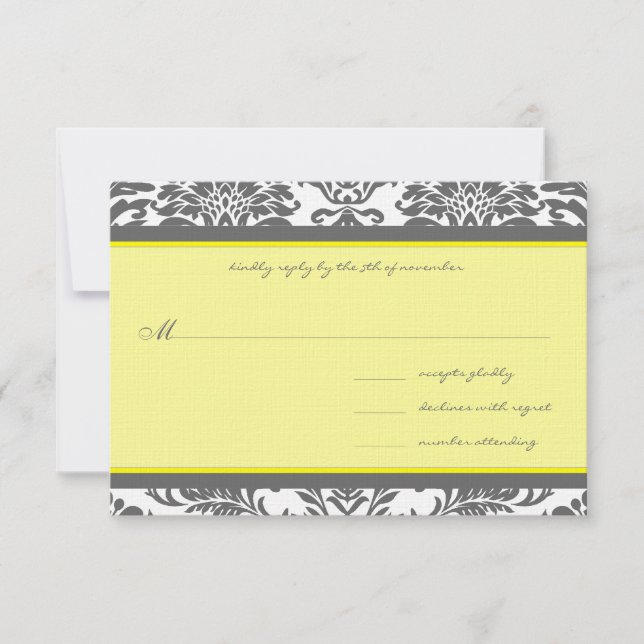 Charcoal Grey & Yellow Wedding RSVP (Front)