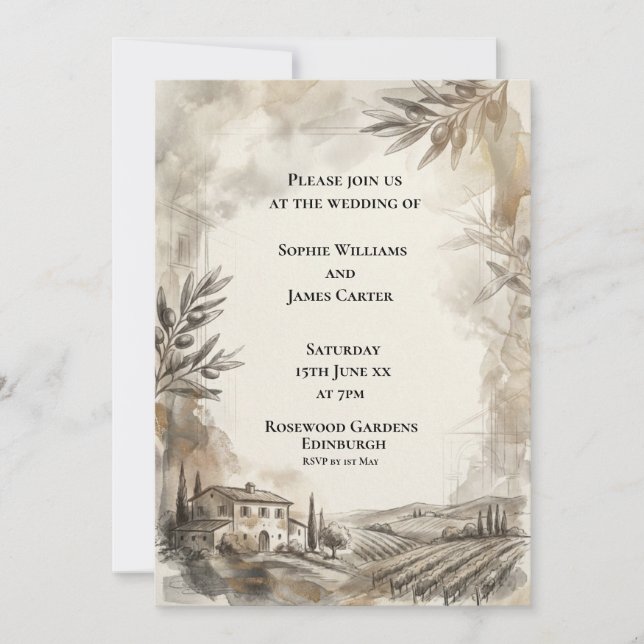 Charcoal Highland Estate Wedding Invitation (Front)